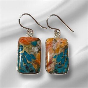 NEW Spiney Oyster Turquoise Sterling Silver Dangle Earrings